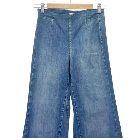 Free People Drapey A Line Pull On Flare Jeans Medium Wash Bellbottoms Size 26 /2 - Picture 4 of 11